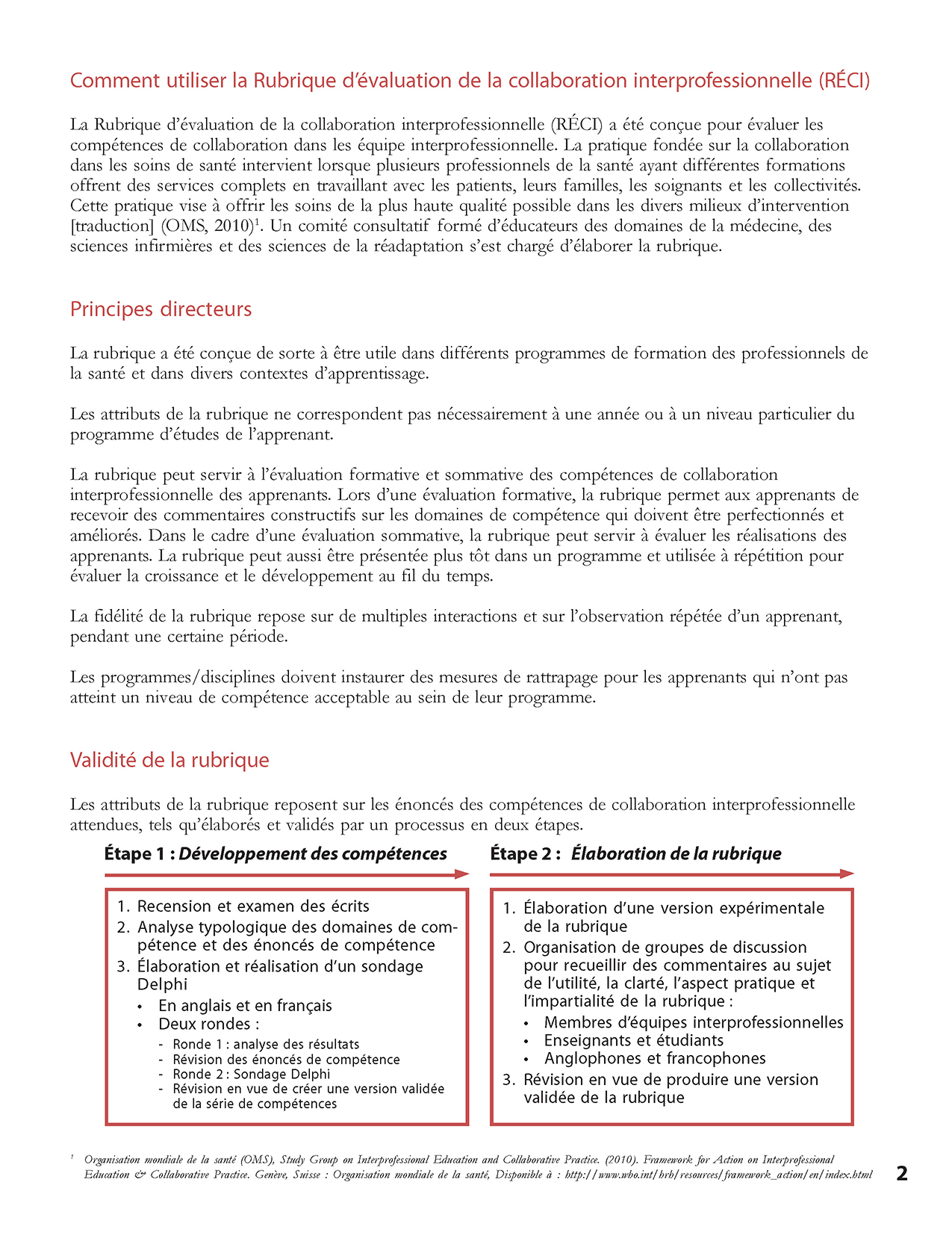 RÉCI – Rubrique d'évaluation de la collaboration interprofessionnelleOutils